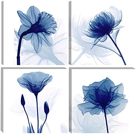 Pyradecor Large Blue Flickering Flower Modern Abstract Paintings Canvas Wall by Pyradecor