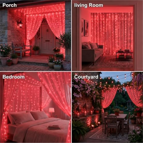 HXWEIYE 300LED Fairy Curtain Lights, 9.8x9.8Ft USB, 8 Modes & Timer - Image 6