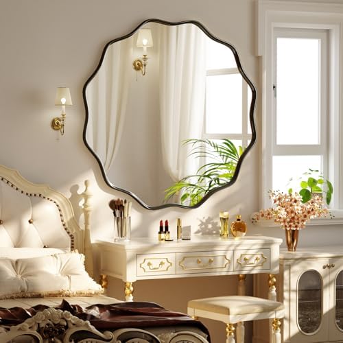 30" Decorative Scalloped Round Wall Mirror, Wavy Metal Deep Frame - Image 7