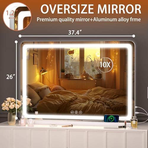 Hasipu Vanity Mirror with Lights, 37.4" x 26" LED Makeup Mirror, Lighted Makeup - Image 2