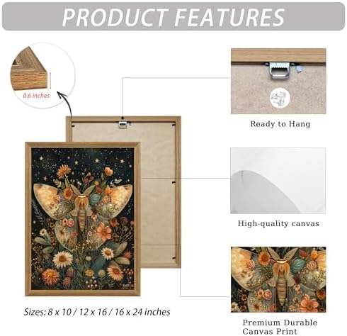 ICHZUMW Framed William Morris Moth Floral Vintage Canvas Wall Art 8x10 In - Image 5