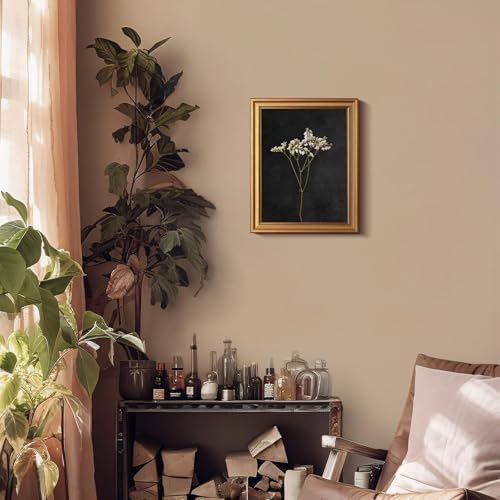 Vintage Gold Framed Wall Art, Retro Dark Dried Flower Paintings, Moody Floral - Image 6