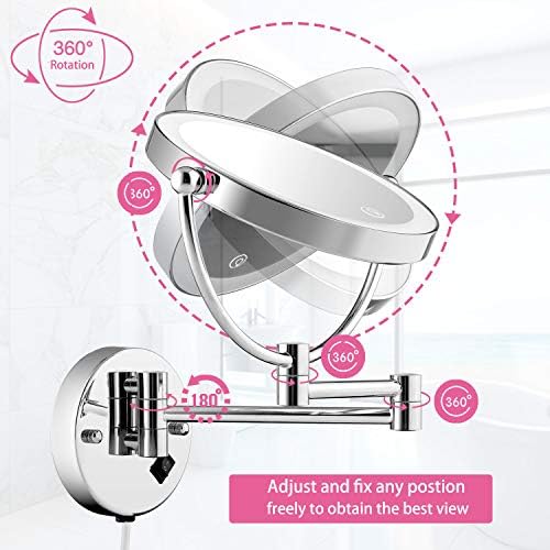Wall Mounted Lighted Makeup Mirror, 8 Inch Double-Sided 1X 5X Magnifying Mirror - Image 5