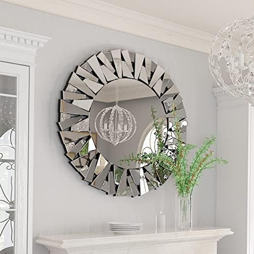 Decorative Mirror Round Silver: 31.5in Wall Vanity-Mirror Beveled - Image 3