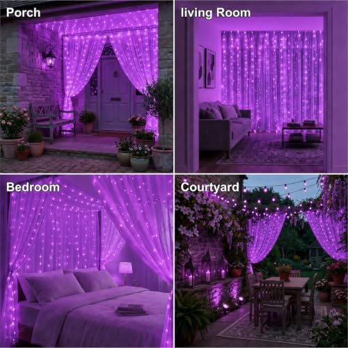HXWEIYE 300LED Fairy Curtain Lights, 9.8x9.8Ft USB, 8 Modes & Timer - Image 6