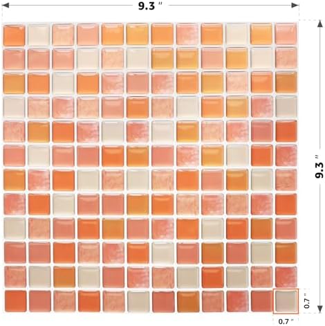 Yoillione 3D Mosaic Tile Sticker Removable Wallpaper Tile Orange, 3D Self - Image 2