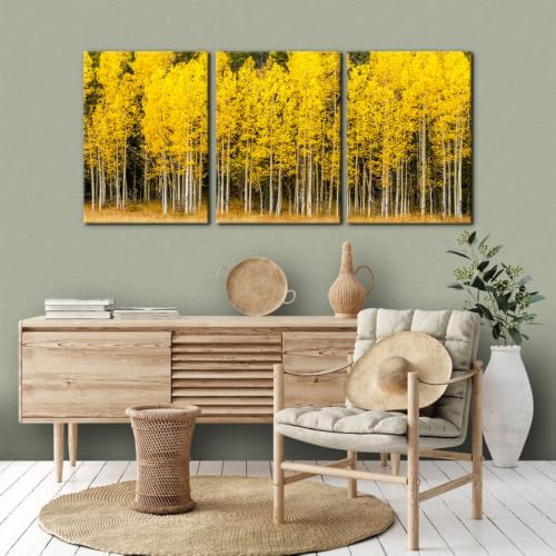Pacimo Fall Landscape Canvas Wall Art Yellow Aspen Trees and Green Pine Trees - Image 4