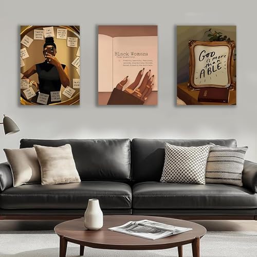 Framed Black Girl Wall Art Set of 3, Fashion Inspirational Black Woman Wall - Image 2