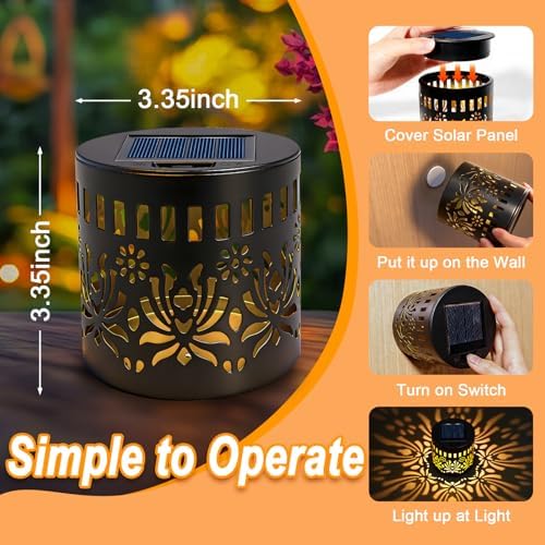 2 Pack Solar Fence Lights, Metal Flower Pattern Solar Powered Wall Lights - Image 2