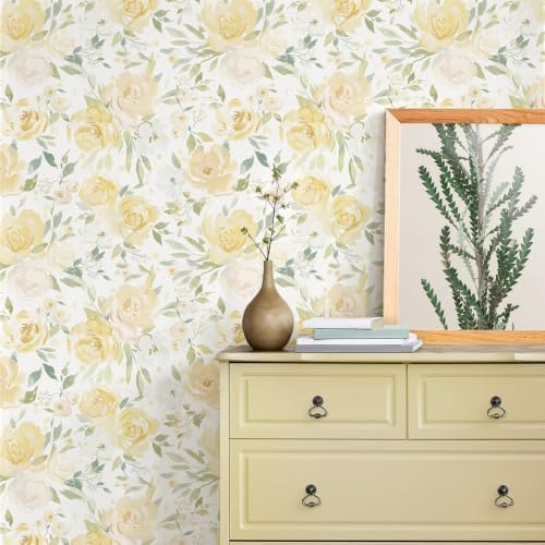 Ismoon Yellow Floral Peel Stick Wallpaper Boho Stick on Wallpaper by Ismoon