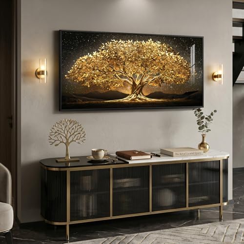 Large Framed Black and Gold Tree of Life Wall Art - Image 2