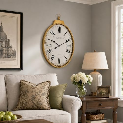 Vintage Oversized Wall Clock, 36 Inch Silent Clock by EMAXHOME