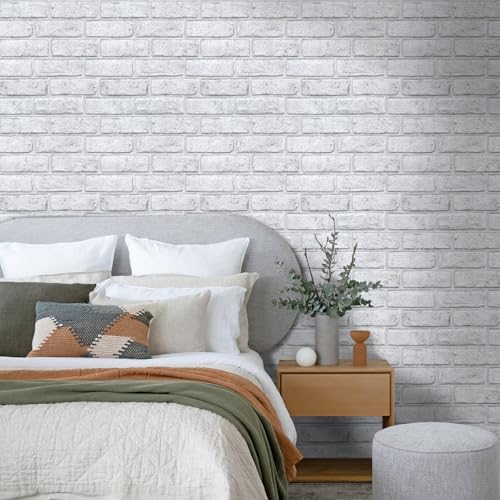 Commomy 3D Faux Brick Wall Panels Grey Spots White 11.8" x 11.8" - Image 2