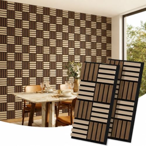 8 Pack Wood 3D Fluted Acoustic Wall Panels, Decorative Slat Wood Paneling by Unknown