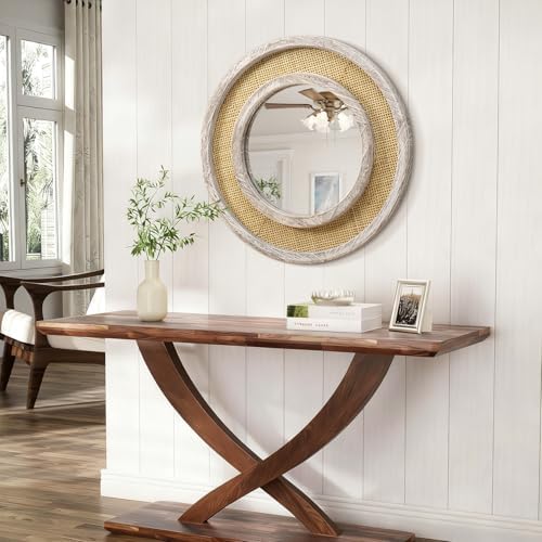 JJUUYOU Round Mirror Wood Frame Circle Hanging Mirrors - Image 4