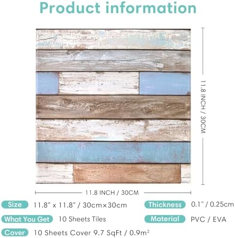 Commomy Faux Wood 3D Wall Sticker Peel and Stick Tiles 10 Pcs 11.8" x 11.8" - Image 6