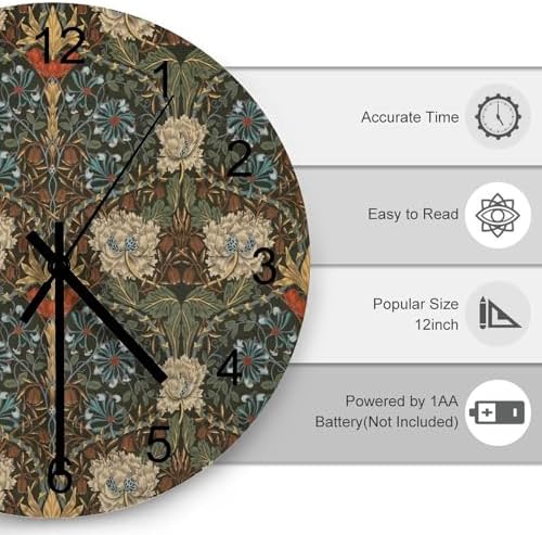William Morris Wall Clock, Vintage Art Garden Plants Herbs Flower Wall Clocks - Image 3