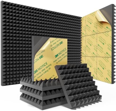 Sonicism Acoustic Panels 24 Pack Self-Adhesive 2"X12"X12" High Density by Sonicism