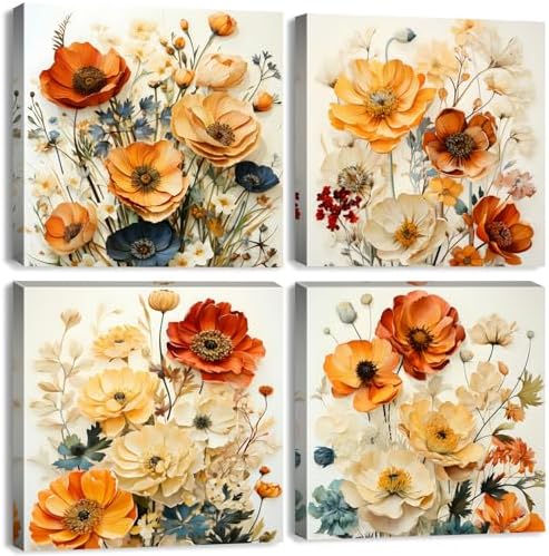 Orange Fall Wall Art Flower Pictures Wall Decor by BLBORLINART