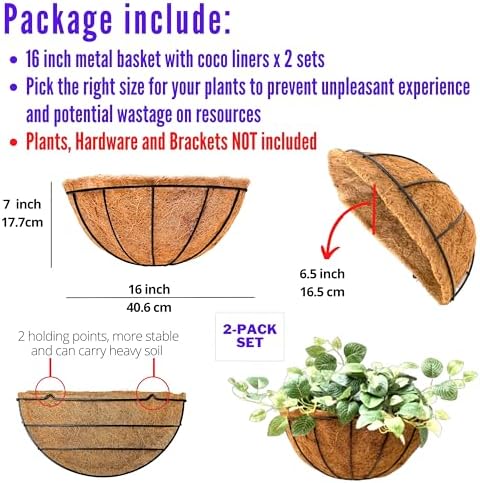 LaLaGreen Large Wall Planter Coco Liner Flower Baskets - Image 2