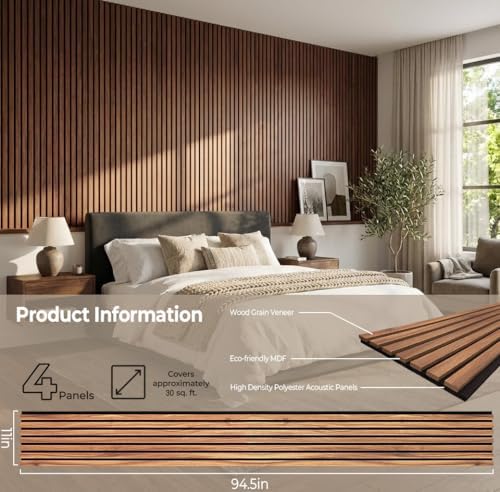 HAMACOUST 4-Piece Wood Panels for Wall, 94.5" × 11" Soundproof Wood Slat Wall - Image 2