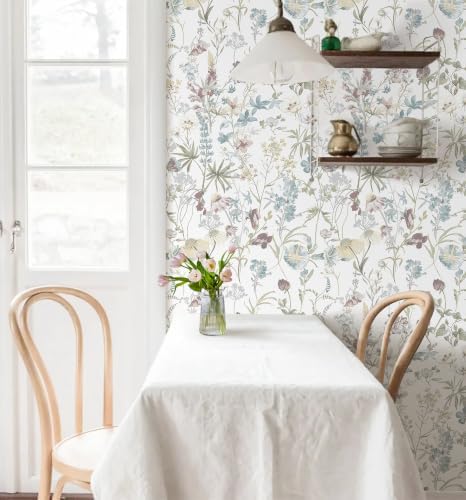Blue Floral Peel and Stick Wallpaper Boho Leaf Self Adhesive Wallpaper - Image 2