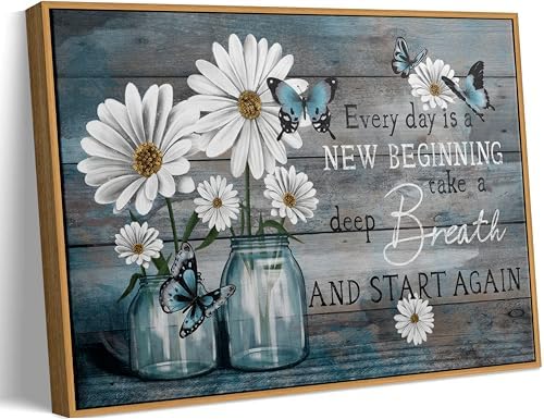 ZLXARTLA Wood Framed Daisy Wall Art Butterfly Wall Decor Inspirational Print by ZLXARTLA