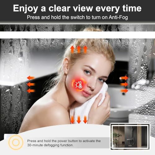 LED Bathroom Mirror with Lights, 30 x 45 Lighted Vanity Wall Mirror - Image 2