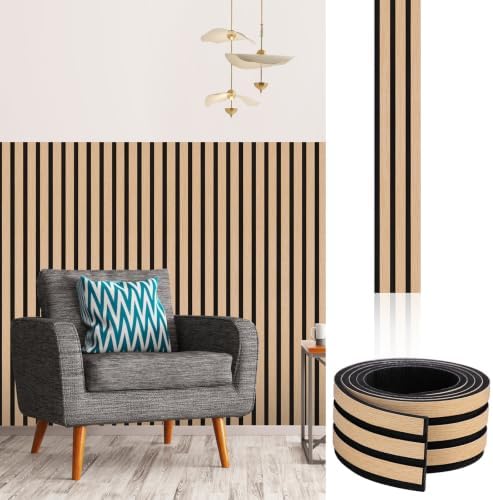 Peel and Stick Oak Slat 3D Wall Panels 4"x98", Wood Acoustic Accent by WalDecoo