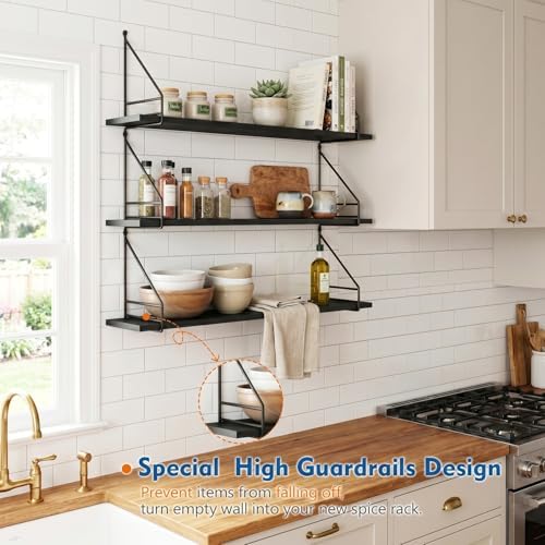 Black Wall Shelves for Bedroom, Large Long Floating Shelves 36" x 8" - Image 7