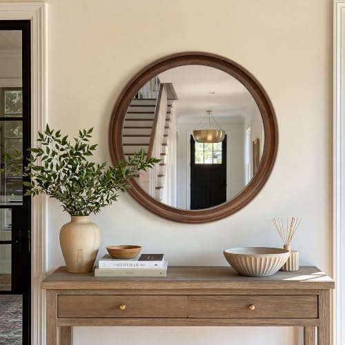 Round Wood Mirror, Walnut Brown - Image 6