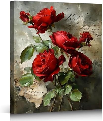 Ship Next Day Red Rose Wall Art Canvas Prints Vintage Floral Pictures Canvas by ZERILYN