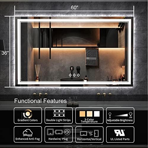 Lighted Vanity Mirror, 60x36 Inch Gradient Front and Backlit LED Mirror - Image 2
