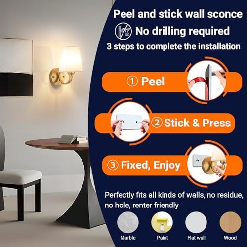 YHCDLAMP Peel and Stick Wall Sconces, No Drilling Stick On Wall Sconce - Image 2
