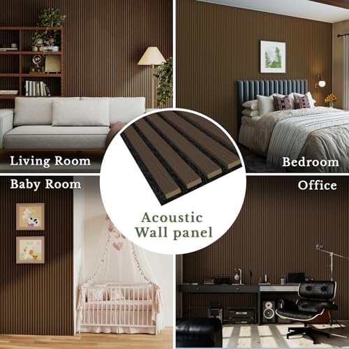 MISSDAY Wood Slat Acoustic Wall Panels, 4 Packs 94.5" x 12.6" Dark Walnut - Image 3