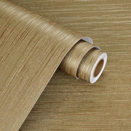 WESTICK Brown Gold Textured Grasscloth Wallpaper Removable Vinyl Textured Gold by WESTICK