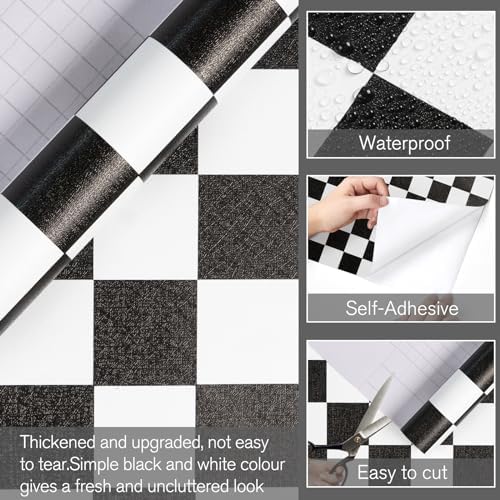 Black and White Contact Paper Checkered Peel and Stick Wallpaper Self Adhesive - Image 2