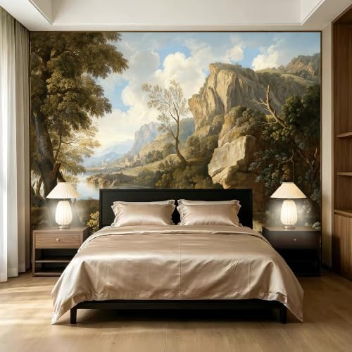 Lush Ancient Trees and shrubs Landscape Oil Painting Style self-Adhesive Mural by SIDIANYA