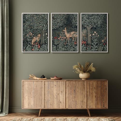 MUDECOR Framed Canvas Print Wall Art Enchanted Forest Fauna Deer Among Flora - Image 2