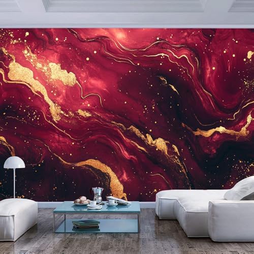 Burgundy Gold Wall Mural Wallpaper Marble Swirls Black Style Interior Wall Decor by Unknown