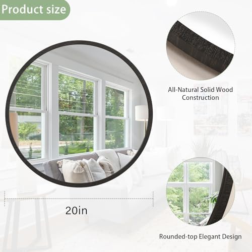 JJUUYOU Round Wall Mirror 20" Hanging Circle Mirror Round Mirrors - Image 2