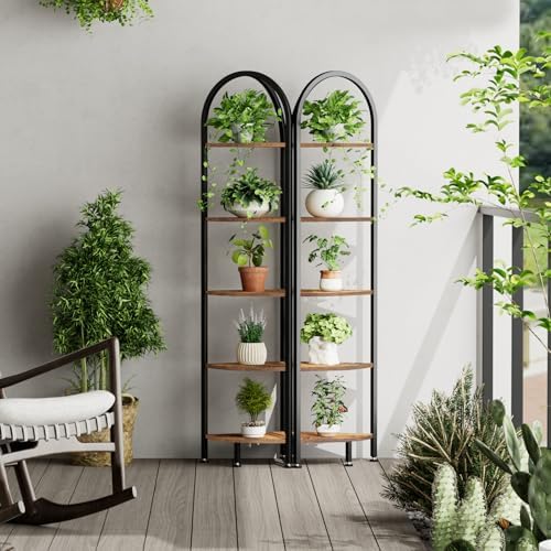Homhedy 5-Tier Arched Corner Shelf Stand, Wall Corner Bookshelf - Image 2
