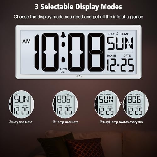 WallarGe 14.5'' Backlight Digital Wall Clock Battery Operated - Image 4