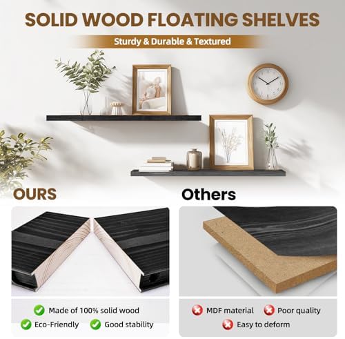 36x5.8x0.8in Floating Wall Shelves Rustic Solid Wood 2-Pack - Image 4