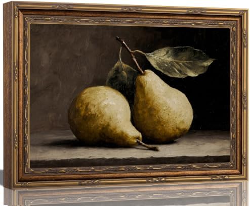 Vintage Gold Framed Pear Still Life Canvas Wall Art 12x16 Inch by Livingroomwallart