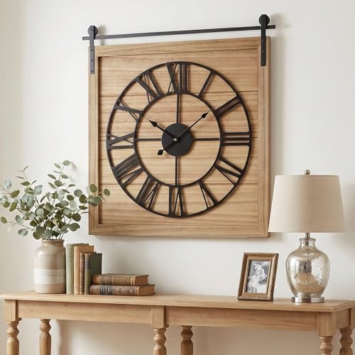 EMAX HOME 24 Inch Large Farmhouse Wall Clock, Unique Square Rustic Solid Wood by EMAXHOME