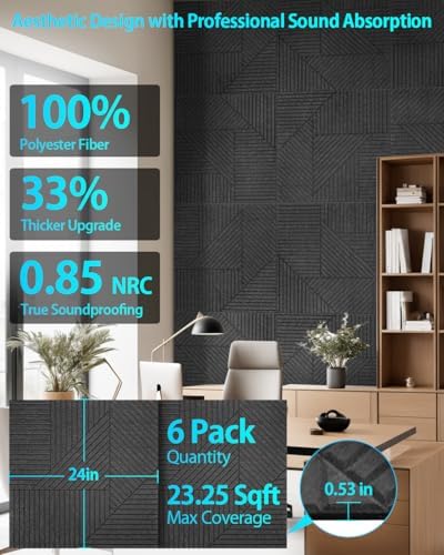 6 Pack Slat Acoustic Panels Self-Adhesive, Sound Absorbing Panels - Image 6