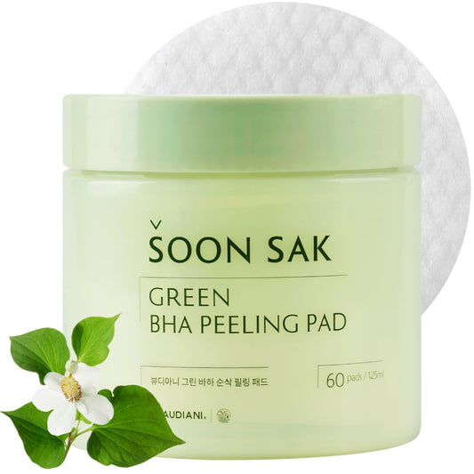 Green BHA soon sak peeling pad, 60pads, facial peel, Korean toner pads, exfoliator, pore tightening, soothing & hydrating, skincare pads, chemical peel, fruits extract