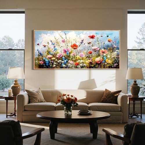 SERIMINO Framed Floral Wall Art, Modern Wildflower Canvas Pictures 32"x71" - Image 7