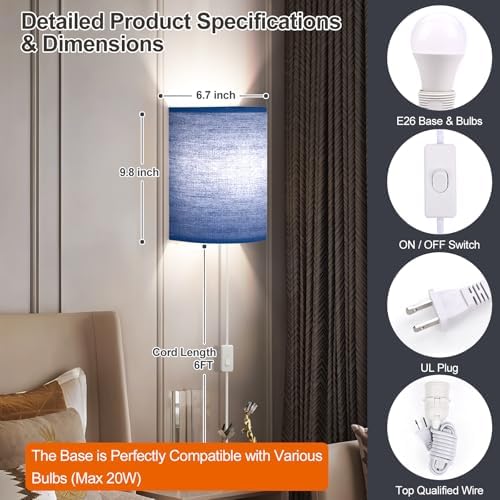 Yunaking Plug in Wall Sconces Set of Two Wall Lights - Image 4